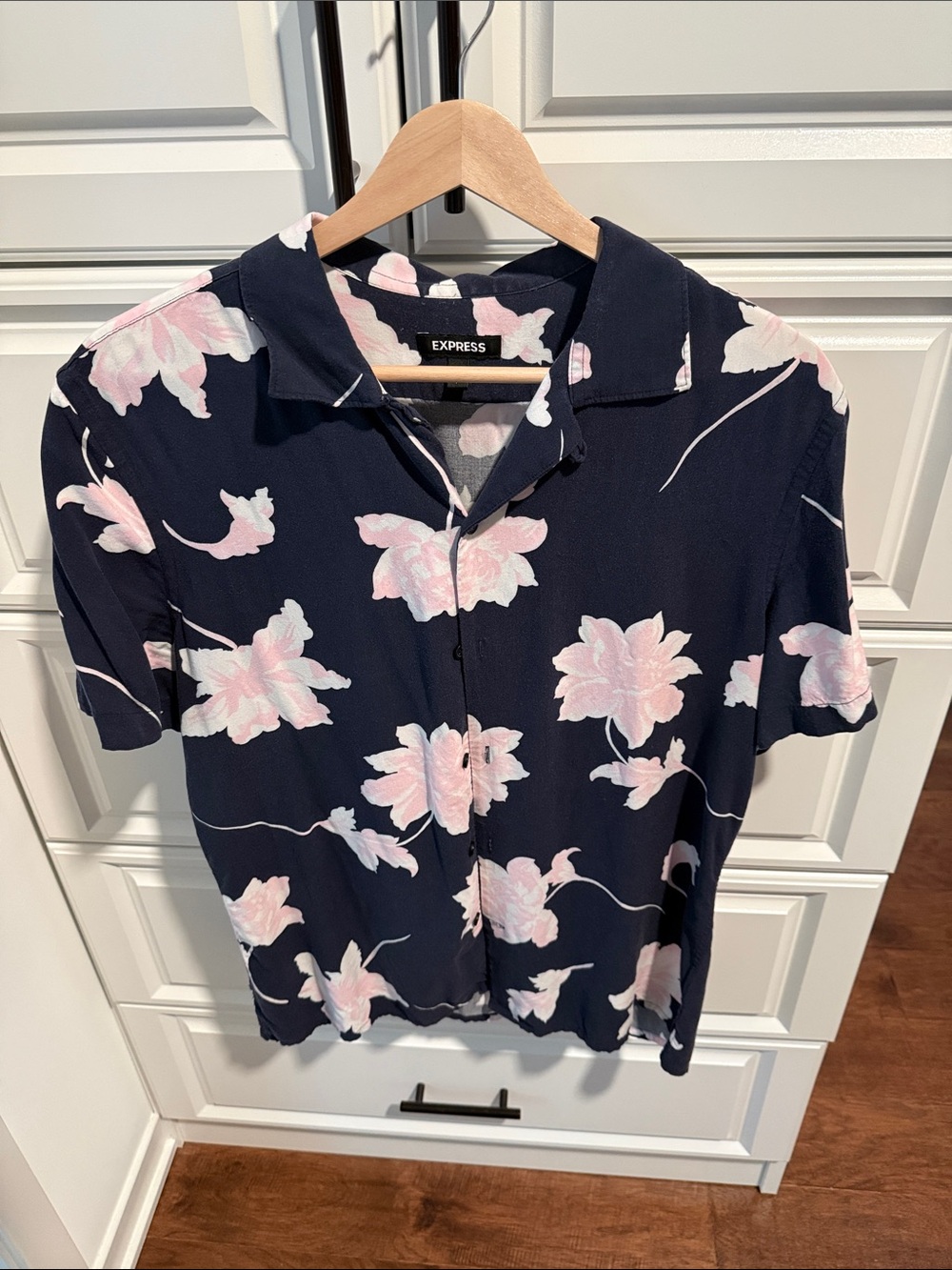 Express Navy Shirt with Light Pink and Cream Floral Print